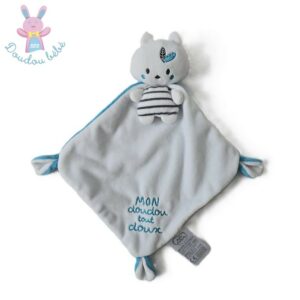 Mon Doudou tout doux Chat bleu blanc cape MOTS D’ENFANTS