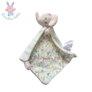 Doudou éléphant rose blanc fleurs « Mon jardin d’été » MOTS D’ENFANTS