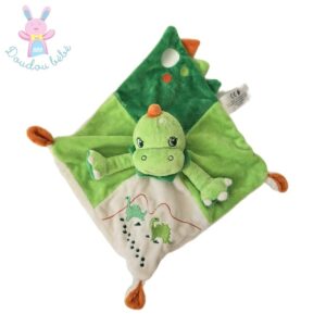 Doudou plat Dinosaure vert blanc orange NICOTOY SIMBA