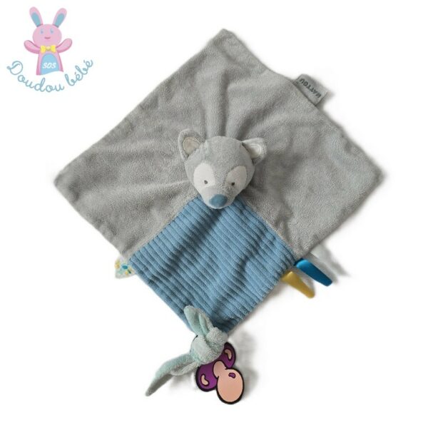 Doudou plat Loup Tim et Tiloo gris bleu NATTOU