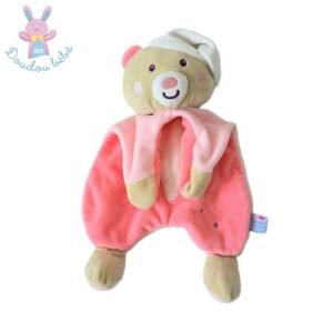 Doudou plat Ours beige rose blanc étoiles SUCRE D’ORGE