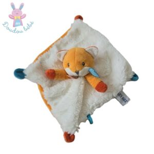 Doudou plat Renard Roméo blanc orange bleu BABY NAT