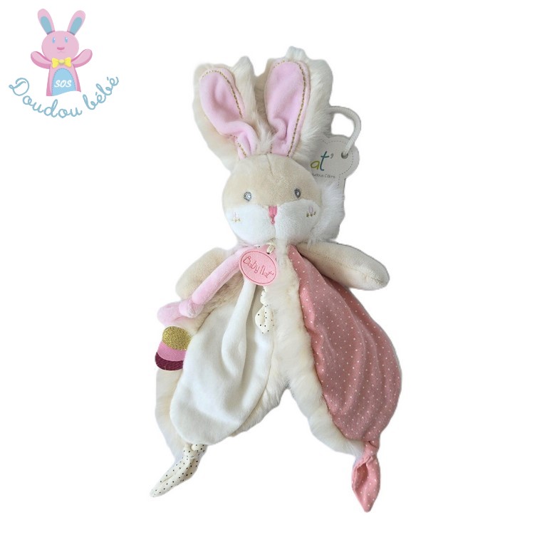 Doudou Lapin Papuche beige blanc rose à pois BABY NAT