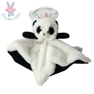 Doudou plat Mon P’tit Panda fourrure blanc noir BABY NAT