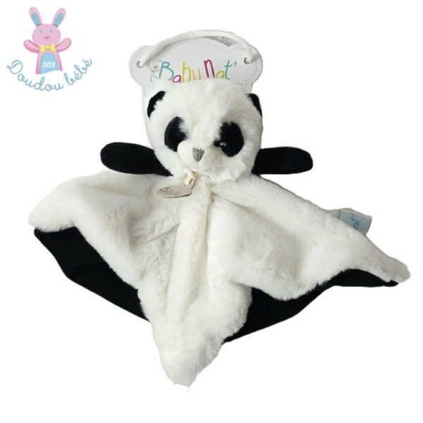 Doudou plat Mon P'tit Panda fourrure blanc et noir BABY NAT