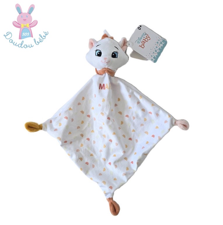 Doudou plat Chat Marie Aristochats blanc saumon nœud DISNEY