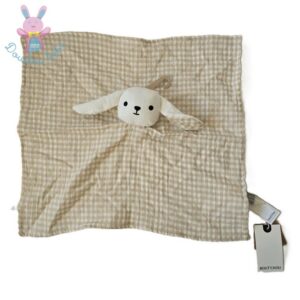 Doudou plat Lapin lange vichy beige blanc BOUT’CHOU MONOPRIX