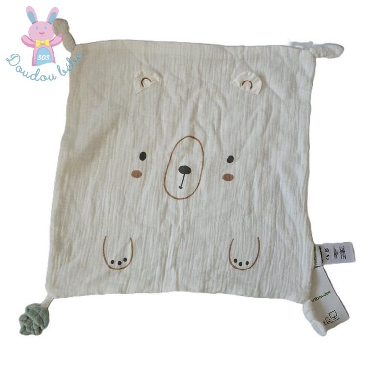 Doudou plat Ours lange carré blanc marron VERTBAUDET