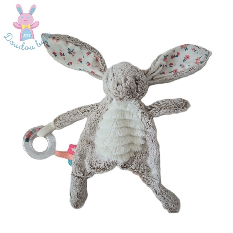 Doudou plat Lapin beige blanc Love anneau TAPE A L'OEIL TAO