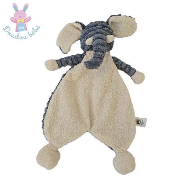 Doudou plat éléphant blanc bleu côtelé JELLYCAT