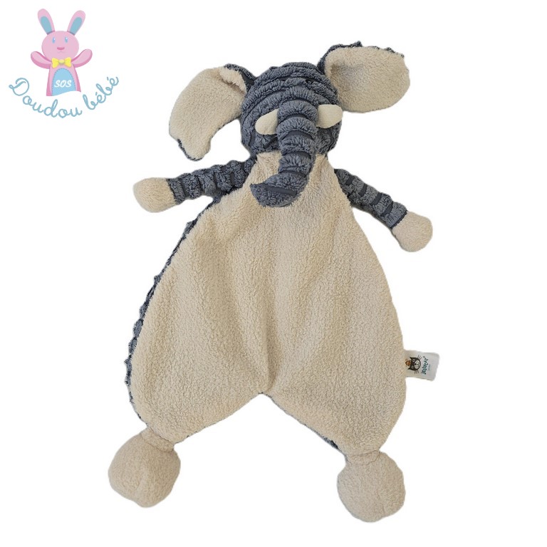 Doudou plat éléphant blanc bleu côtelé JELLYCAT