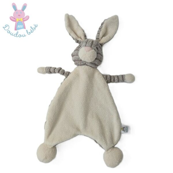 Doudou plat Lapin gris côtelé et blanc JELLYCAT