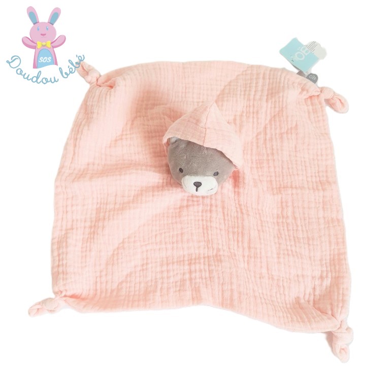 Doudou plat Chat gris lange rose capuche OBAIBI