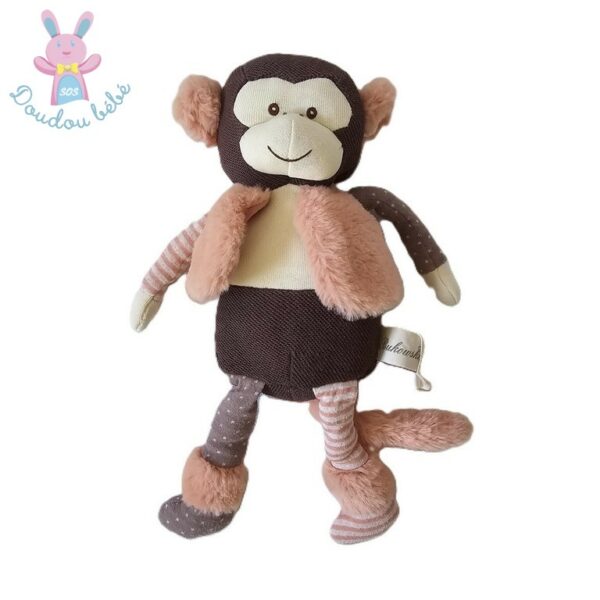 Doudou Singe rose blanc marron gris BUKOWSKI