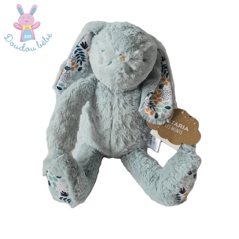 Doudou Lapin Ernest fourrure bleu feuilles OSTARIA LES MINIS