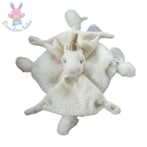 Doudou plat Licorne blanc pois or DOUDOU ET COMPAGNIE