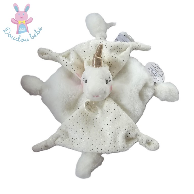 Doudou plat Licorne blanc or DOUDOU ET COMPAGNIE