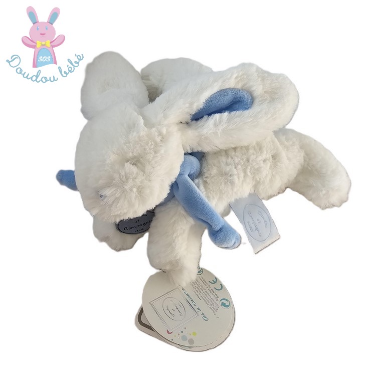 Lapin coucou doudou 20 cm blanc bleu pastel DOUDOU ET COMPAGNIE