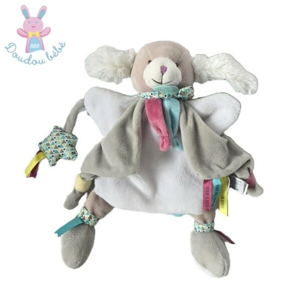 Doudou Chien Toopi marionnette blanc rose bleu étoile DOUDOU ET COMPAGNIE