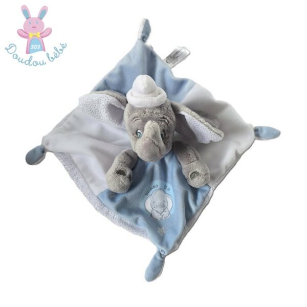 Doudou plat éléphant Dumbo gris bleu blanc argenté DISNEY