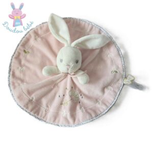 Doudou plat Lapin perle rond rose blanc fleurs KALOO