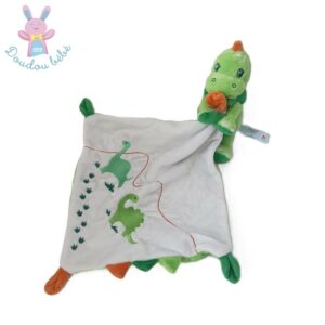 Doudou Dinosaure vert blanc orange mouchoir NICOTOY KIABI