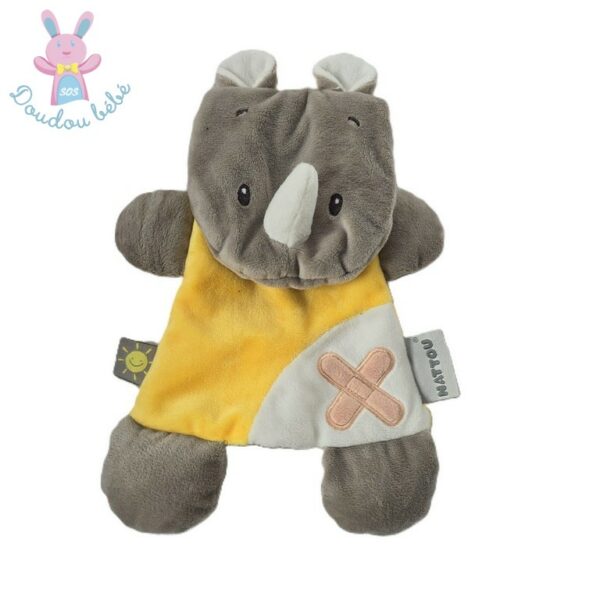 Doudou plat Rhinocéros Buddiezzz jaune blanc gris (sans bouillote) NATTOU