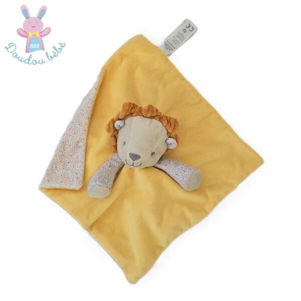 Doudou plat Lion jaune orange blanc pois colorés OBAIBI OKAIDI