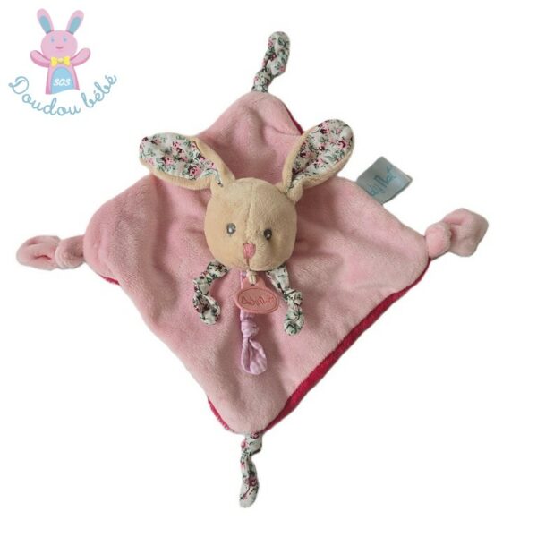 Doudou plat Lapin rose beige fuchsia fleurs BABY NAT