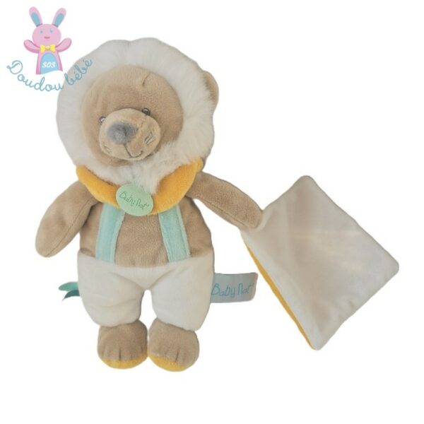 Doudou Lion Maxou beige blanc jaune mouchoir BABY NAT