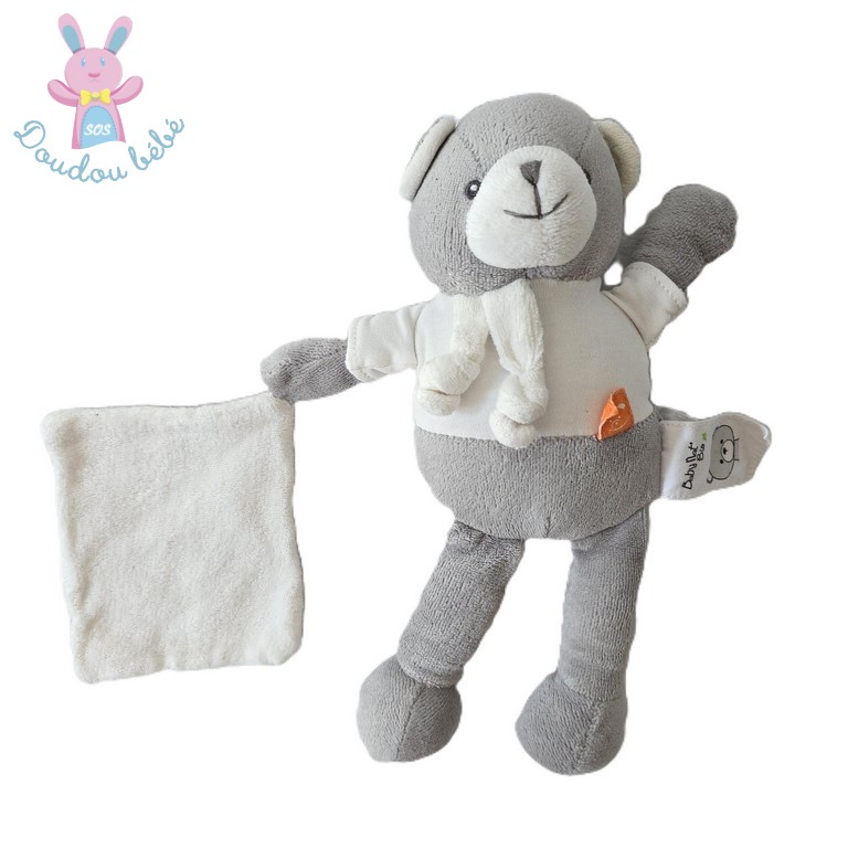 Doudou Ours gris blanc BIO mouchoir blanc BABY NAT