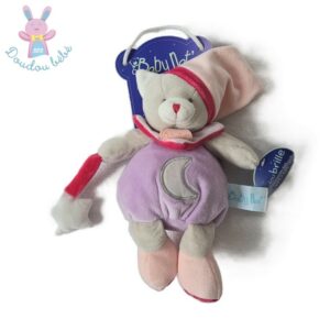 Doudou Chat rose gris mauve lune étoile luminescent BABY NAT