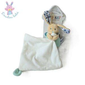 Doudou Lapin Poupi « marine » bleu beige fleurs mouchoir blanc BABY NAT