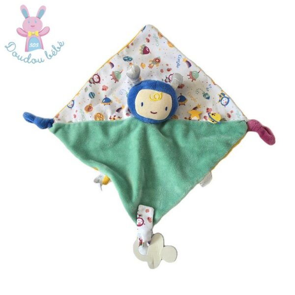 Doudou plat Astronaute Robot vert jaune bleu motifs COROLLE