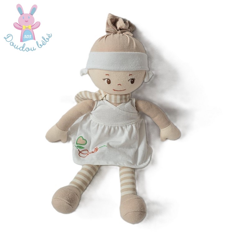 Doudou Poupée chiffon beige blanc rayé robe 2011 COROLLE