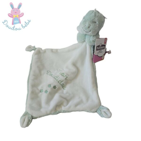 Doudou Dragon vert blanc mouchoir "Mon Doudidou" POMMETTE