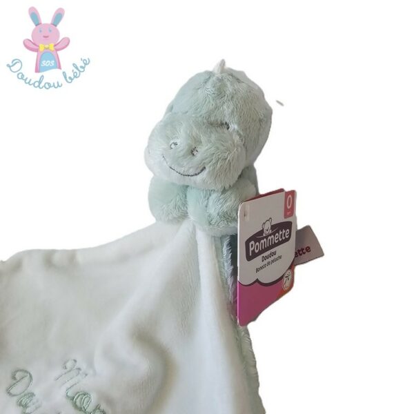 Doudou Dragon vert blanc mouchoir "Mon Doudidou" POMMETTE