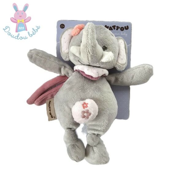 Doudou éléphant musical Adèle & Valentine gris rose NATTOU