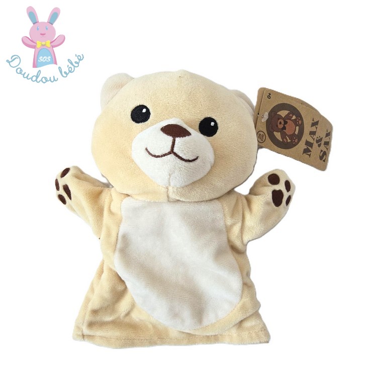 Doudou marionnette Ours beige écru marron MAX & SAX