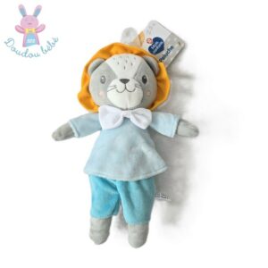 Doudou Lion gris bleu pois argentés 25 cm MOTS D’ENFANTS