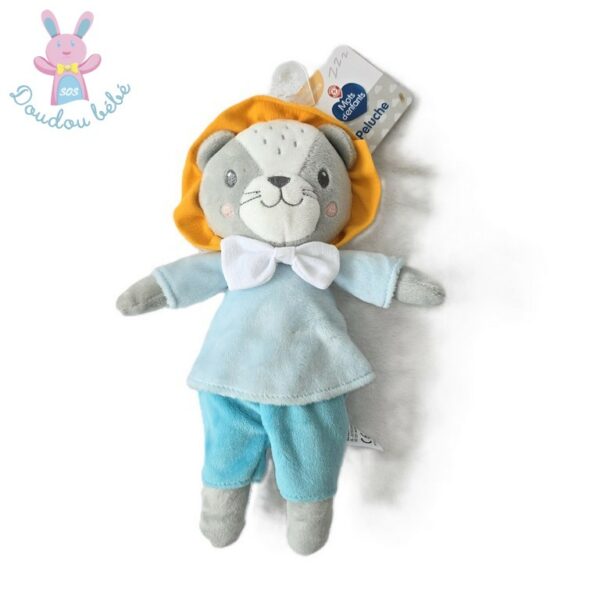 Doudou Lion gris bleu pois argentés 25 cm MOTS D'ENFANTS