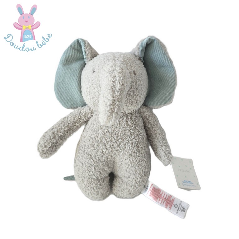 Doudou éléphant polaire gris velours bleu PRIMARK