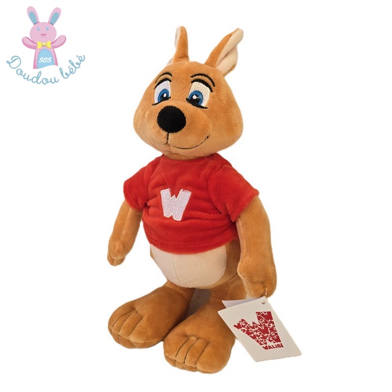 Doudou mascotte Kangourou marron pull rouge W WALIBI