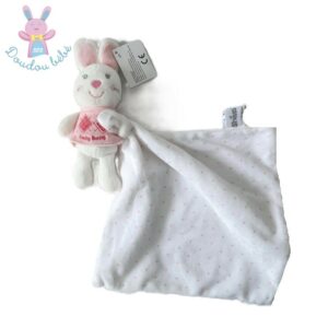 Doudou Lapin blanc rose Lucky Bonny mouchoir à pois SHIMA