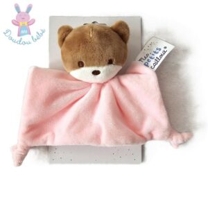 Doudou plat Ours marron blanc rose MES PETITS CAILLOUX