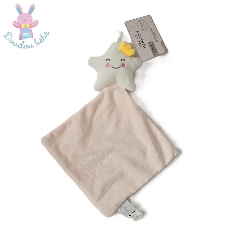 Doudou plat étoile mouchoir rose blanc couronne Bébé Douceur