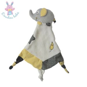 Doudou plat éléphant blanc gris jaune pois SAUTHON