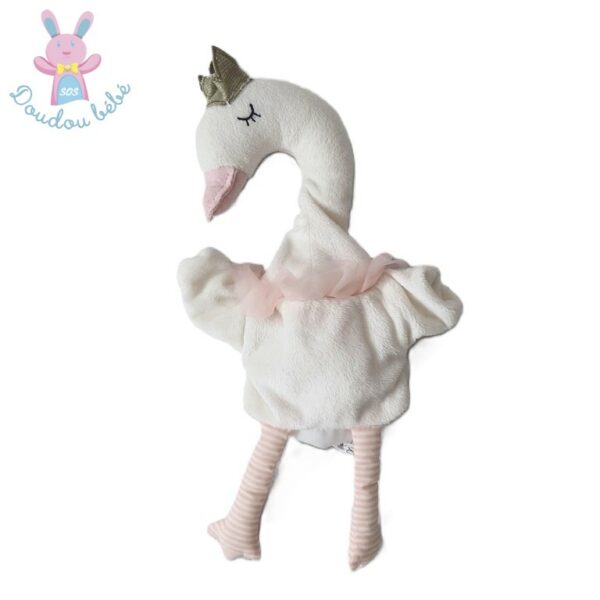 Doudou Cygne marionnette rose blanc rayé MAISONS DU MONDE