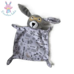 Doudou plat Lapin masqué gris blanc doré or lovely IKKS BERDOUES