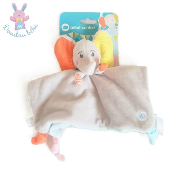 Doudou plat éléphant gris orange jaune bleu Bébé Confort